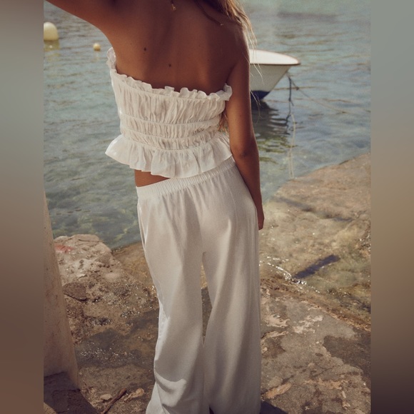 Zara 100% LINEN TIED RUFFLED TOP - Picture 11 of 16